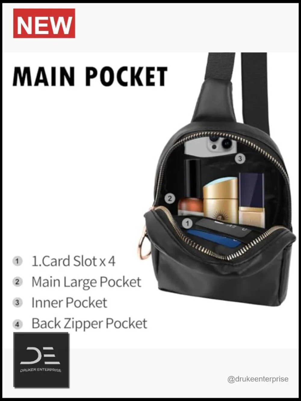 Small PU Leather Sling Bag with Adjustable Strap Crossbody